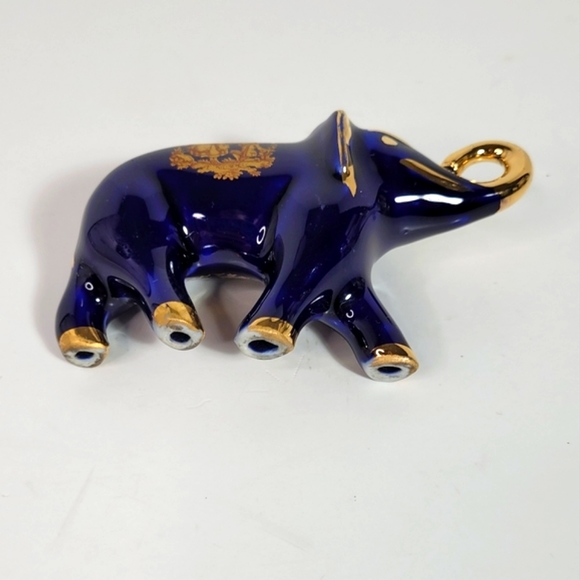 Limoges Castel France Cobalt Blue with Gold Porcelain Baby Elephant Figure - Picture 12 of 14